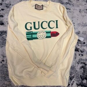 Gucci Cream Logo Crewneck Sweatshirt with Green & Red Graphic